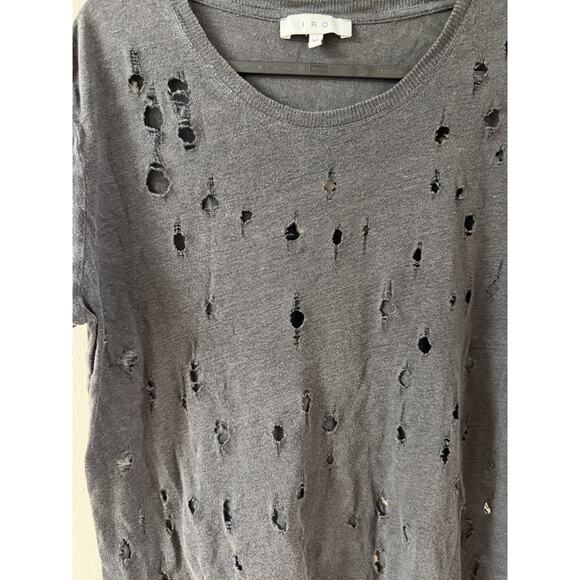 IRO Black Linen Destroyed Short Sleeve Tee T Shirt Top Size M Medium - Picture 2 of 4